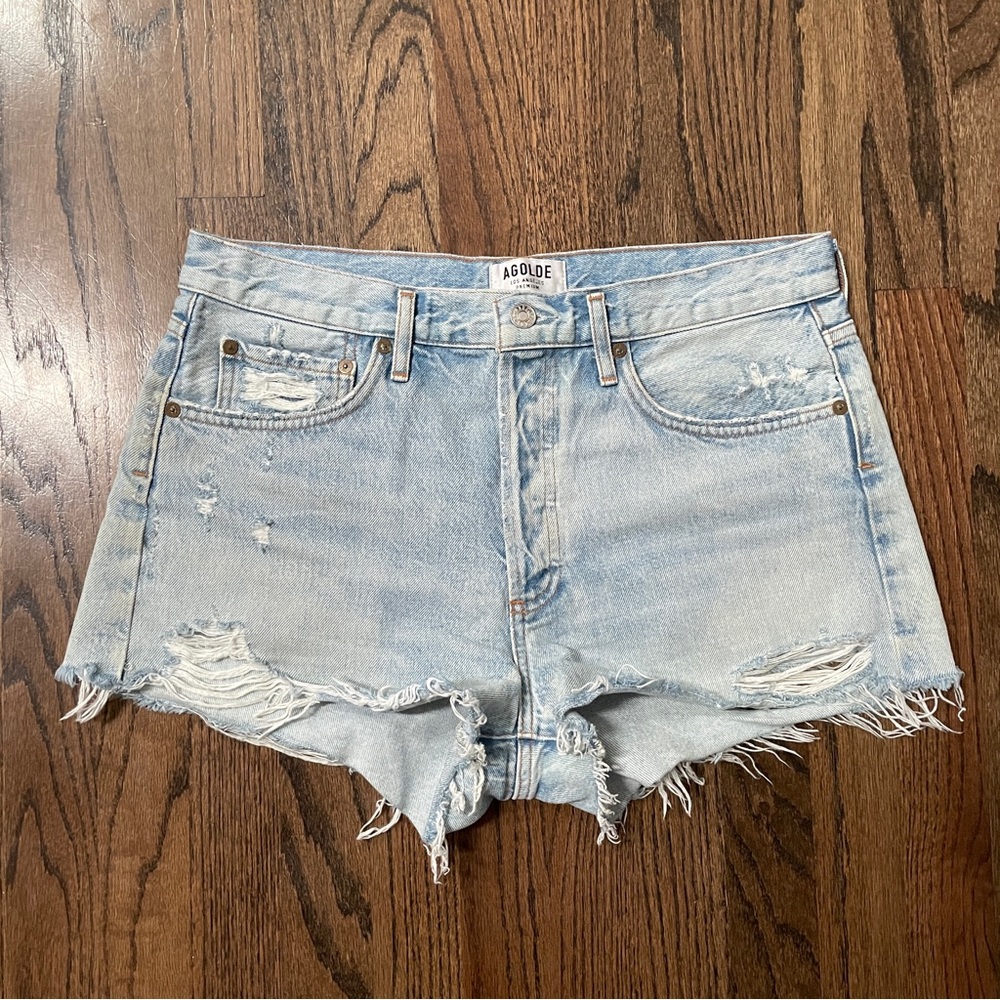 AGOLDE Parker Distressed Denim Shorts in Color Broken Size 29